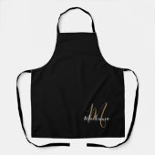 Tablier Élégant Script Black Gold Girly Monogram Cuisine (Recto)