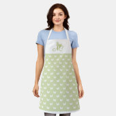 Tablier Élégant Script Green Monogram Butterfly Motif (Porté)