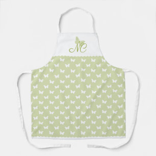 Tablier Élégant Script Green Monogram Butterfly Motif