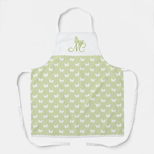 Tablier Élégant Script Green Monogram Butterfly Motif (Recto)