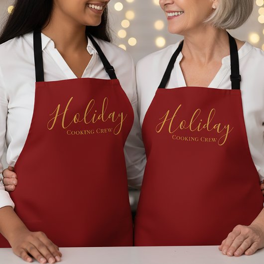 Tablier Elegant Script Holiday Cooking Crew Red Gold
