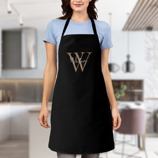 Tablier Élégant Script initial noir monogramme or Apron