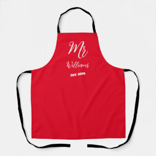 Tablier Élégant Script M. Nom Nouveau nom Mariage marié