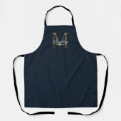 Tablier Elegant Script Metallic Navy Blue Gold Monogram (Recto)