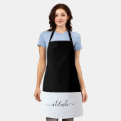 Tablier Élégant Script noir blanc fille Monogramme cuisine (Porté)