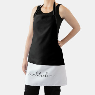 Tablier Élégant Script noir blanc fille Monogramme cuisine