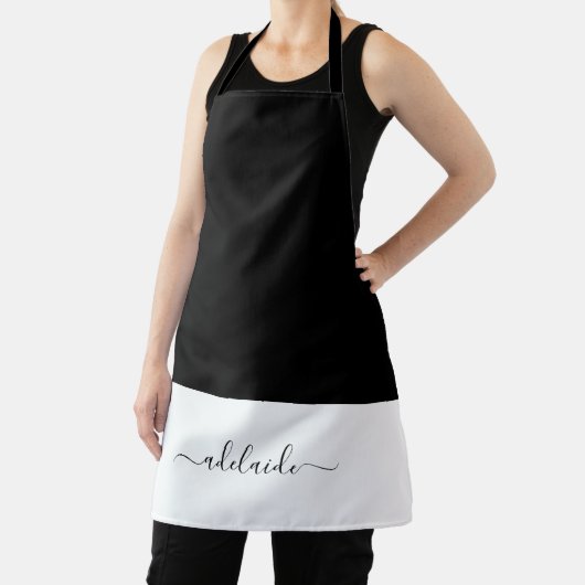 Tablier Élégant Script noir blanc fille Monogramme cuisine (Insitu)
