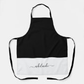 Tablier Élégant Script noir blanc fille Monogramme cuisine (Recto)