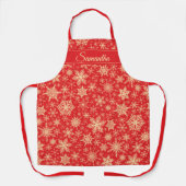 Tablier Élégant Snowflakes Monogramme Rouge Noël (Recto)