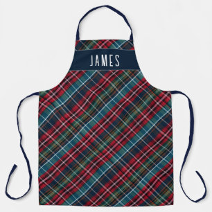 Tablier Élégant tartan personnalisé vert marine rouge