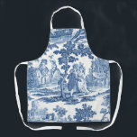 Tablier Elégant Toile Vintage Bleu et Blanc<br><div class="desc">Vintage historique 18ème siècle français bleu et blanc toile de jouy design avec dames et messieurs en élégance robe d'époque parmi les arbres,  un lac et ruines de pierre classique.</div>