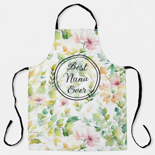 Tablier Elégant vert fleurs sauvages d'aquarelle (Recto)