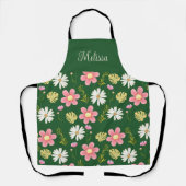 Tablier Élégant vert moderne rose floral (Recto)