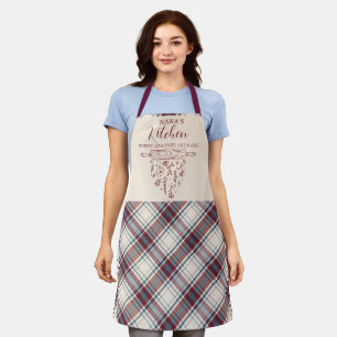 Tablier Élégant vin rouge beige tartan carreaux cuisine de