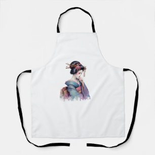 Tablier Elegant Watercolor Geisha in Soft Teal and Plum