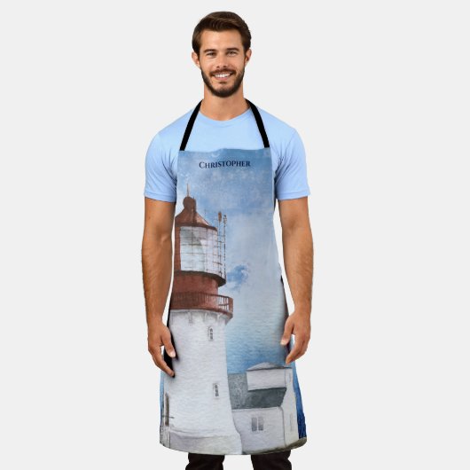 Tablier Elégante aquarelle bleue Apron de monogramme nauti (Porté)