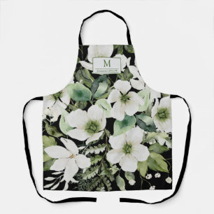 Tablier Elégante aquarelle florale noir et blanc