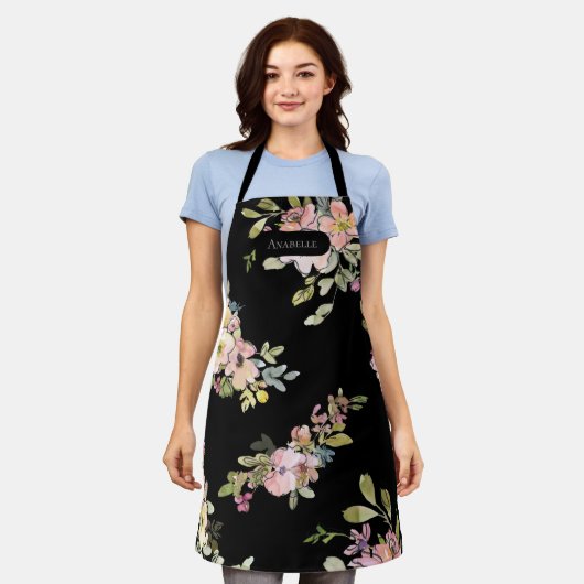 Tablier Elégante aquarelle foncée Floral Custom (Porté)