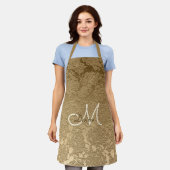 Tablier Élégante Cuisine Florale Monogram Gold (Porté)