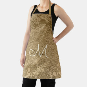 Tablier Élégante Cuisine Florale Monogram Gold