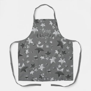 Tablier Elégante Faux Silver Grey Joyeux Noël Etoiles