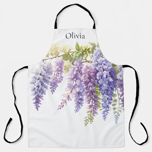 Tablier Elégante glycine d'aquarelle violette florale (Recto)