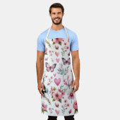 Tablier Élégante impression florale rose (Porté)