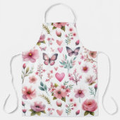 Tablier Élégante impression florale rose (Recto)