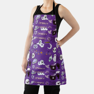 Tablier Élégante Lune d'Halloween Violette, Chauves-Souris