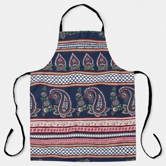 Tablier Elégante Marine Paisley : Conception des frontière (Recto)
