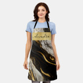 Tablier Elégante Pierre de marbre noir blanc or sur mesure (Porté)