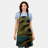 Tablier Elégante Turquoise Abstraite Plumes Peacock Or | (Porté)