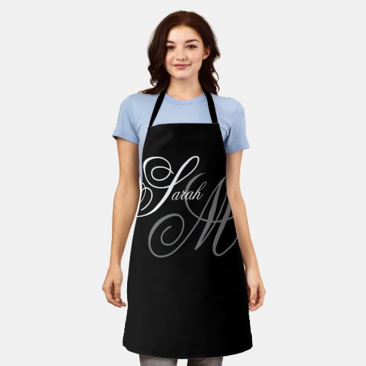 Tablier Élégante typographie Monogramme noir (Porté)