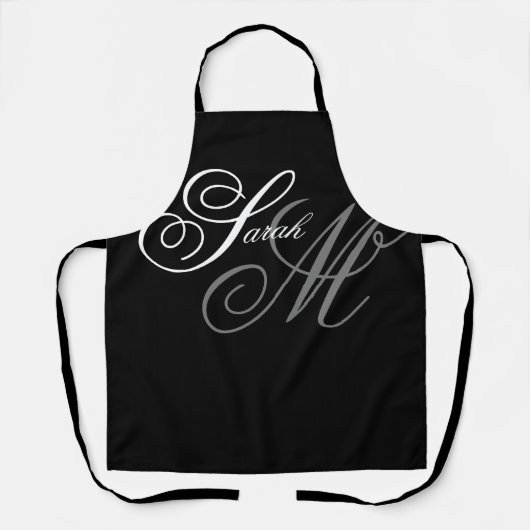 Tablier Élégante typographie Monogramme noir (Recto)