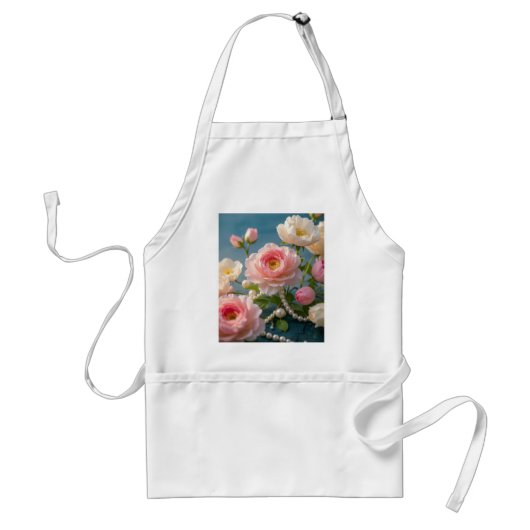 Tablier Élégantes fleurs blanches rose pâle avec perles (Devant)