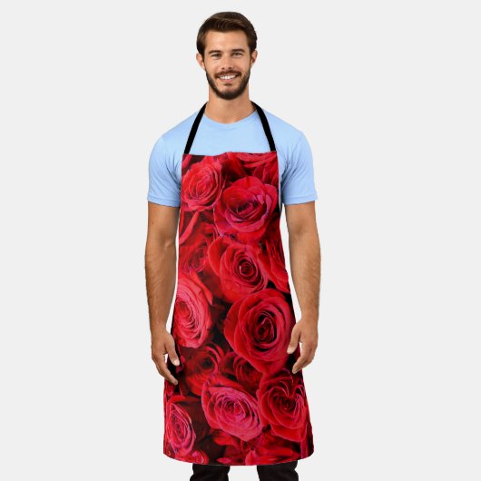 Tablier Élégantes fleurs rouges à fleurs rouges Roses roug (Porté)