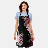 Tablier Élégantes pivoines florales modernes en noir (Porté)