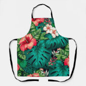 Tablier Élégants Feuilles tropicaux et fleurs d'Hibiscus | (Recto)