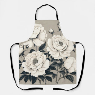 Tablier Élégants Roses Et Peonies Floral Sur Crème