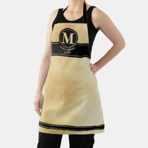 Tablier Elément Gold Foil Black Trendy Aprom Monogram Text