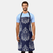 Tablier élément motif transparent damassé bleu (Porté)