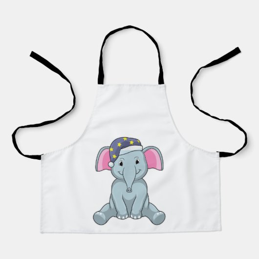 Tablier Eléphant au coucher avec casquette de nuit (Recto)
