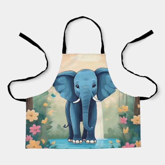 Tablier Eléphant Bébé Bleu Whimsical, (Recto)
