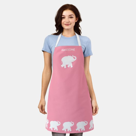 Tablier Éléphant blanc génial sur rose (Porté)