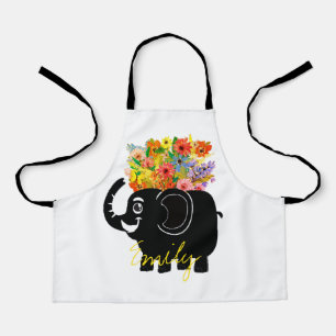 Tablier Éléphant et fleurs