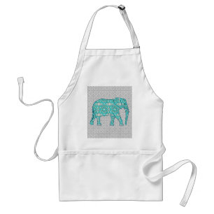 Tablier Eléphant fleur Mandala - turquoise, gris & blanc