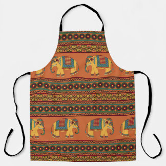 Tablier Eléphants Indiens, Orange Traditionnel Sans Seamle
