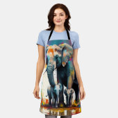 Tablier Éléphants Mère Et Bébé Éclaboussure De Couleur, (Porté)