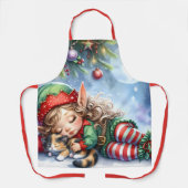 Tablier Elfe de Noël couché avec Calico Kitten (Recto)