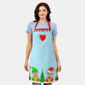 Tablier Elfes de Noël modernes en bleu clair (Porté)